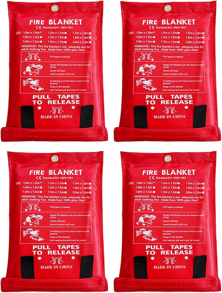 Set van 4 Glasvezel Branddekens 1x1m - Hittebestendig en Herbruikbaar Nooddeken