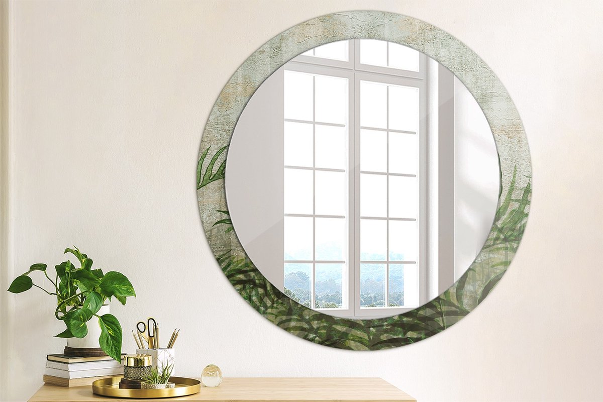 Coloray Bedrukte Spiegel - Varenbladeren Wandspiegel Decoratieve Print - 80 cm - Groente Bedrukte Spiegel - Wandspiegel Decoratieve Print - Bedrukte Spiegel - Spiegel Met Bedrukte Lijst Groente Varenbladeren