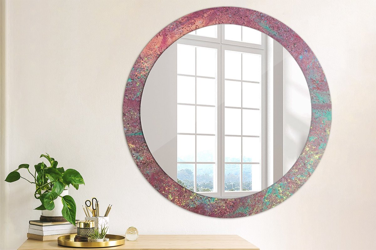 Coloray Bedrukte Spiegel - Festival van kleuren Wandspiegel Met Print - 80 cm - Paars Bedrukte Spiegel - Wandspiegel Met Print - Wandspiegel Decoratieve Print - Bedrukte Spiegel Paars Festival van kleuren
