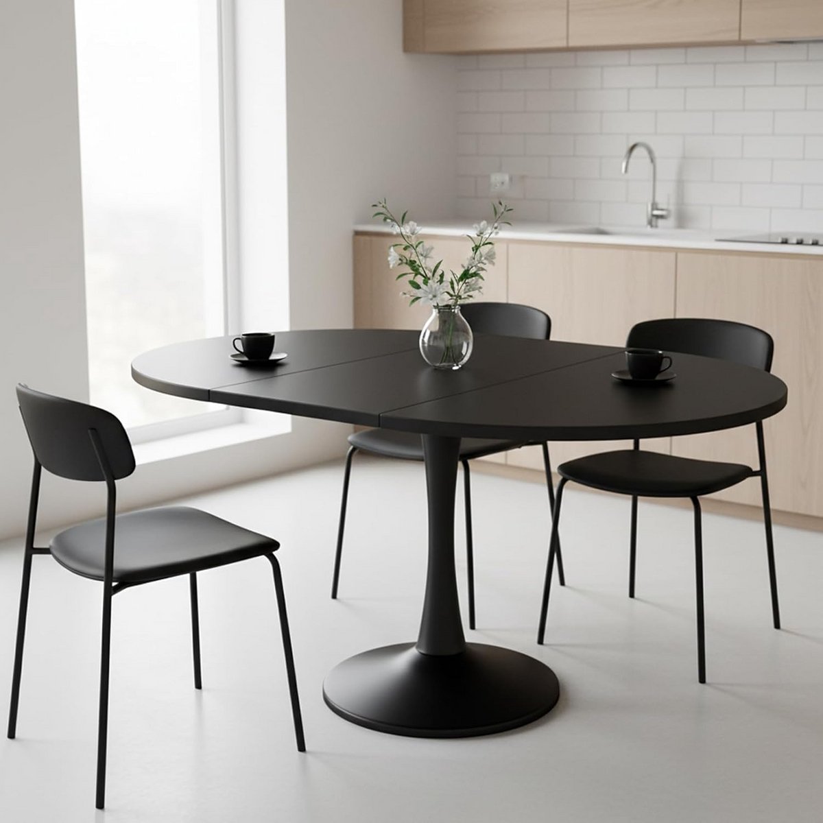 Eettafel uittrekbaar - Eettafel rond - Flexibel eten - Ruimtebesparend ontwerp - 100/140 cm - Zwart