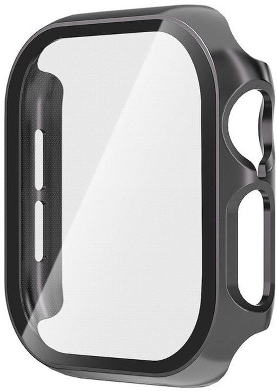 Protection d'écran intégrale grise pour Apple Watch, avec verre trempé.