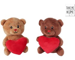 Pluche knuffelbeer met hart - zachte teddybeer 15cm multi kleuren.