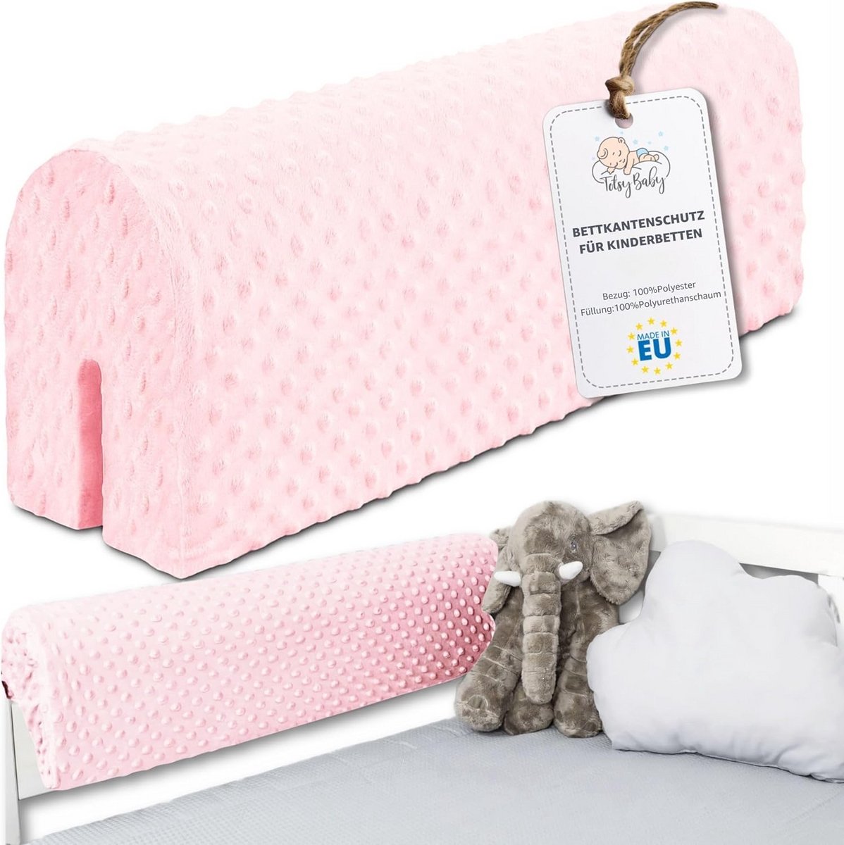 Bedrandbeschermer 80 cm - Valbeveiliging voor Kinderbed en Boxspring - Afneembare Hoes - Veiligheid en Comfort voor Ledikant - Pink