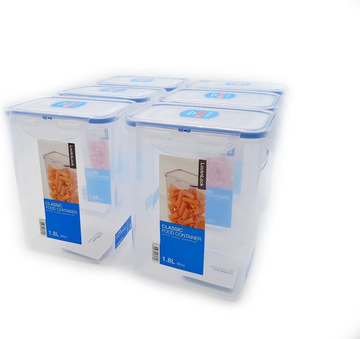 Lock&Lock Voedselcontainer 1.8 L Rechthoekig - Set van 6 - Koelkast, Vriezer & Magnetron Geschikt