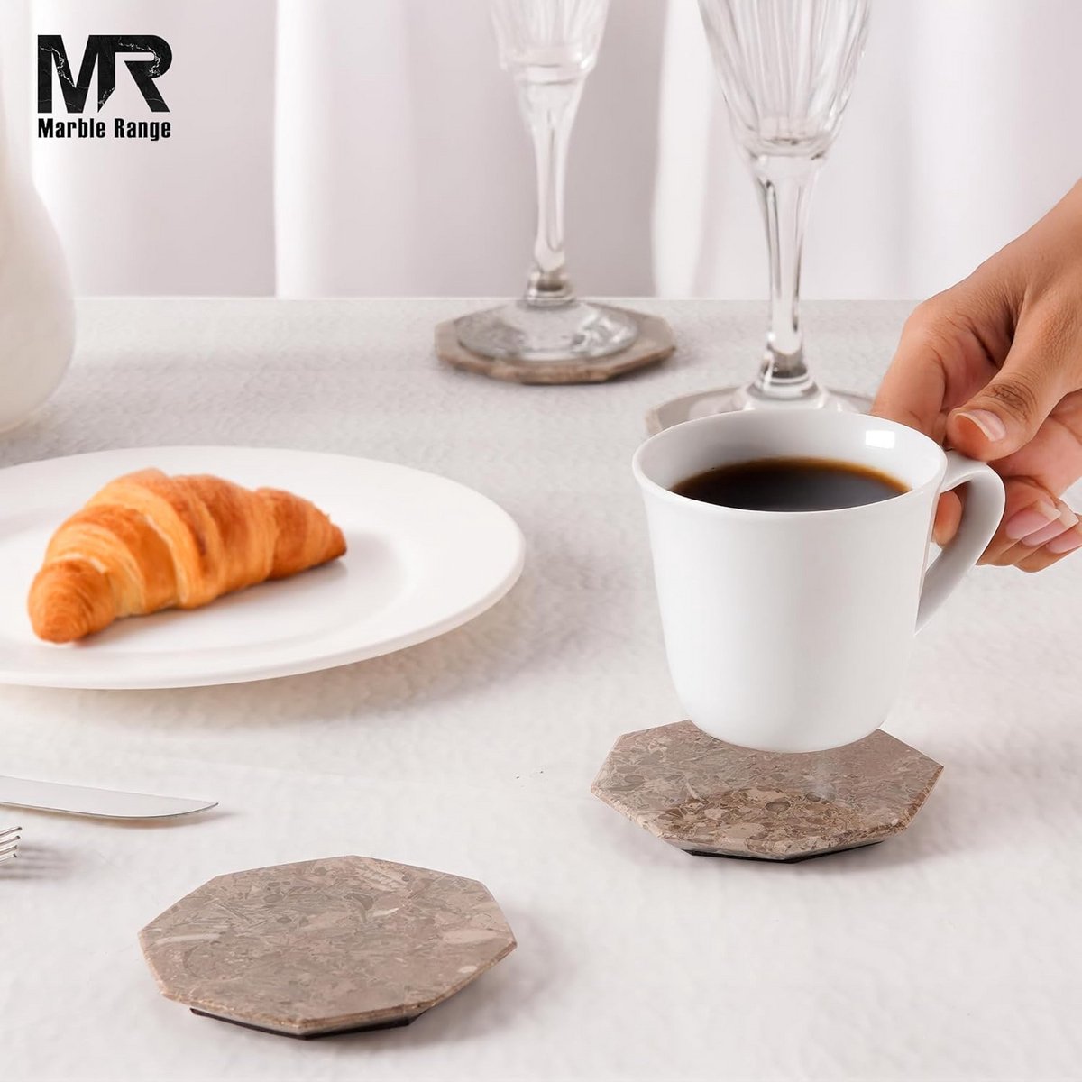 Set coasters met sterdesign - oceaan tinten - tafelbescherming