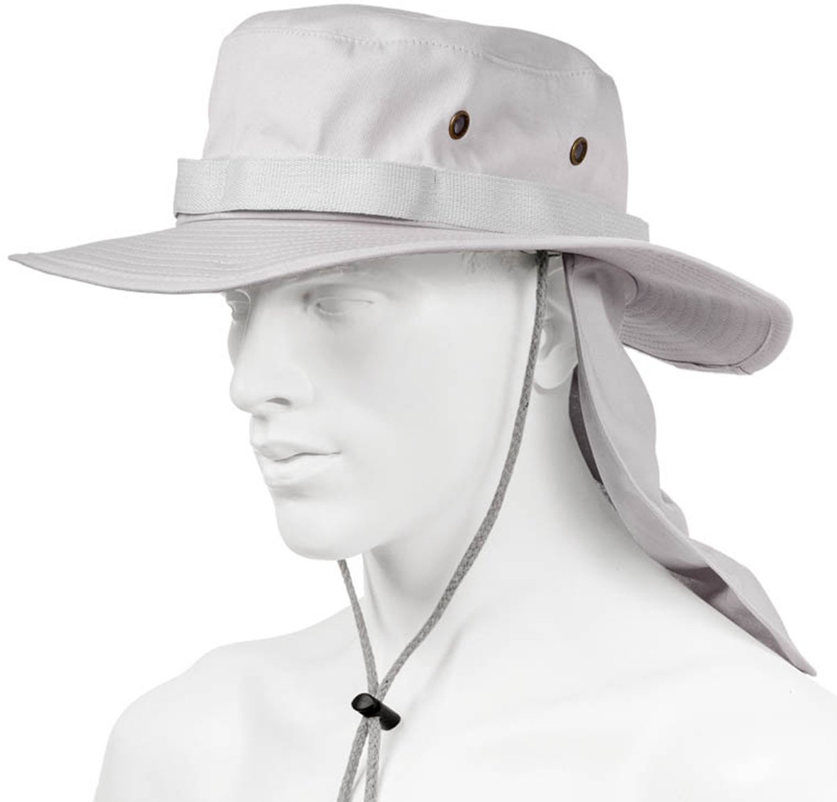 Safari hoed met nekbescherming - Bucket hat - Vissershoedje - Zonnehoed - Met kinband - Katoen - Grijs