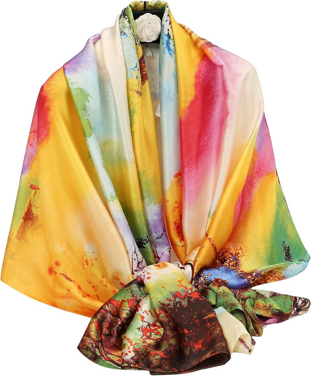 Grote Zijdeachtige Sjaal Dames met Vintage Schilderstijl - Zomer en Winter