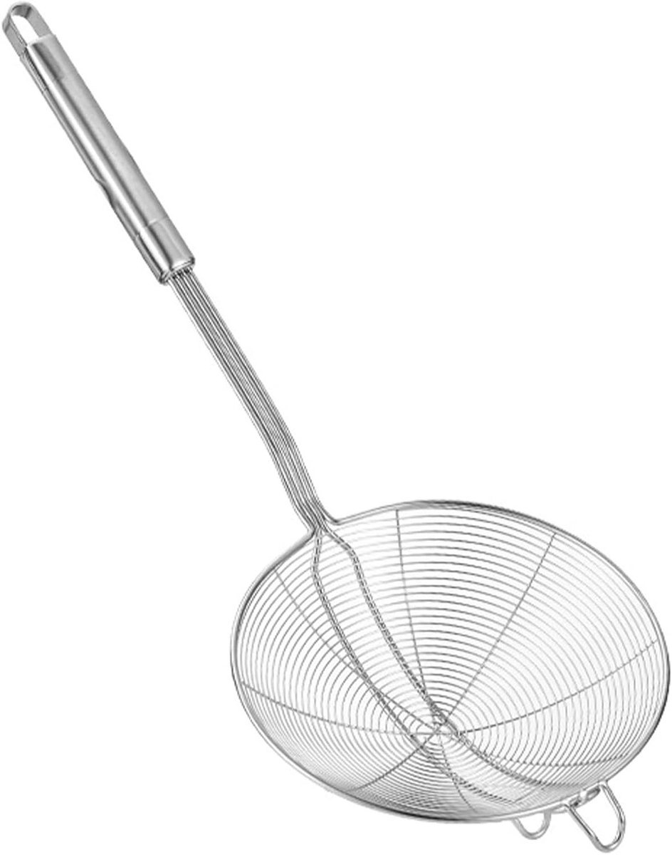 Grote pastazeef voor frituren, roestvrij staal, 15,5 cm diameter met handvat