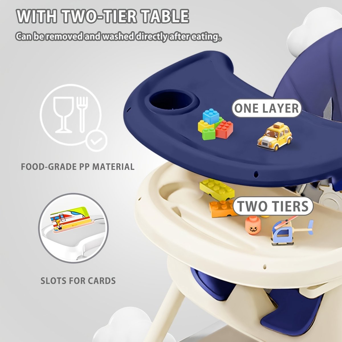 Kinderstoelen-Babystoel-Baby eetstoel Opvouwbaar-Verstelbare Draagbare Eetstoel met 5-Punts Gordels- Multifunctionele Zitplek om te eten, drinken en spelen Met Ergonomische Rugleuning-Comfortabele Kussens En Voetensteun-Khaki. – foto 2