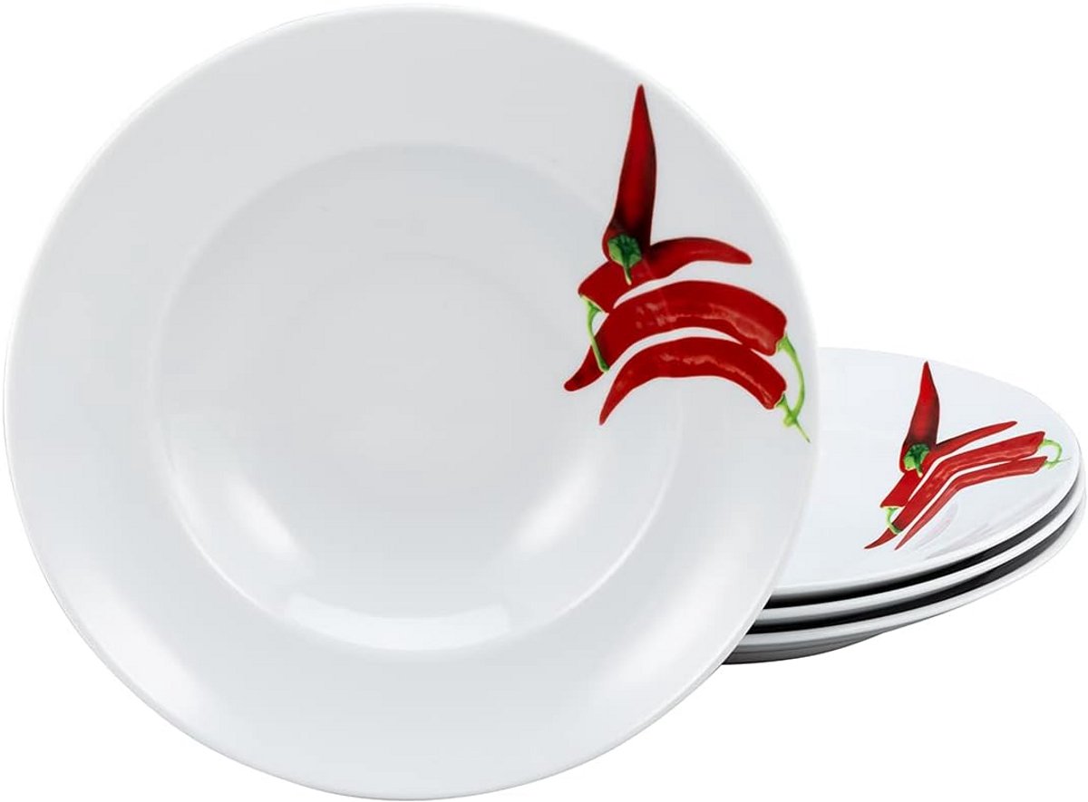 4-delige Porcelain Pasta Set - 27 cm Borden - Geschikt voor Magnetron en Vaatwasser