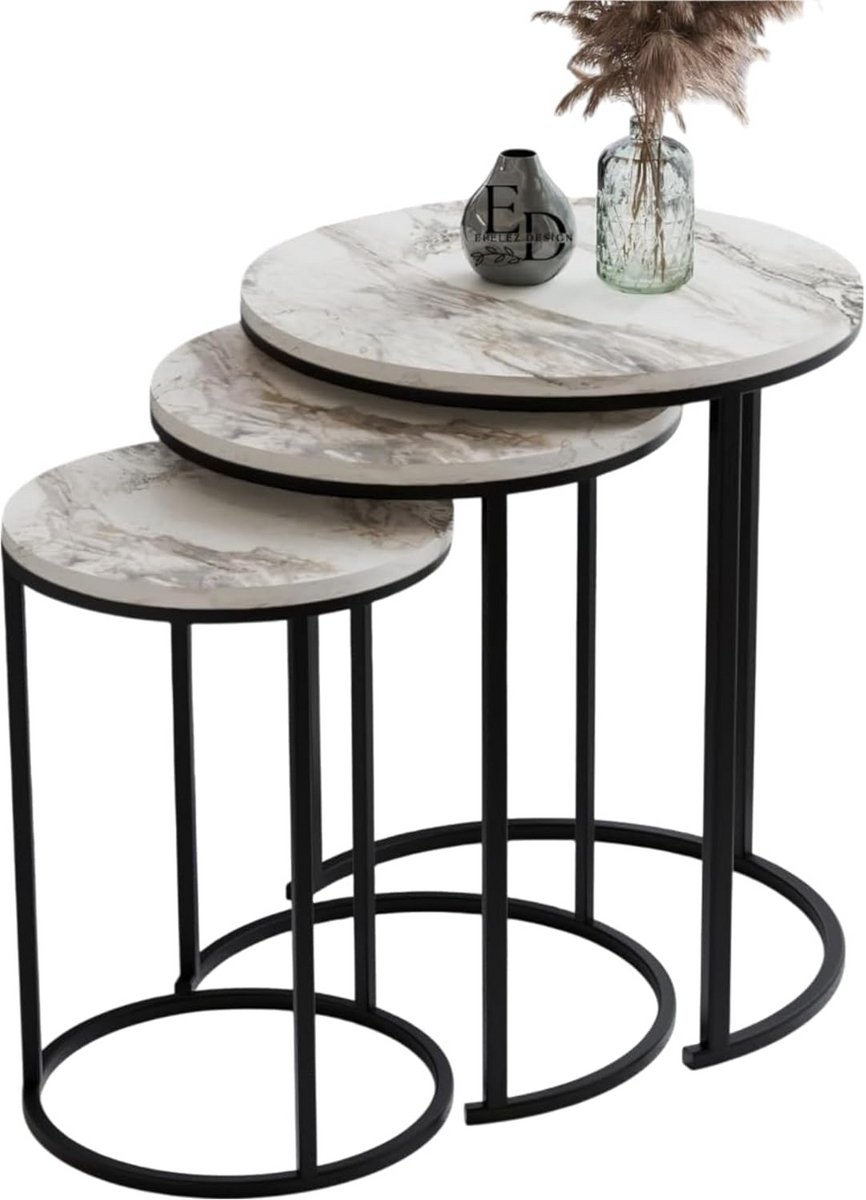 Set van 3 Ronde Uitschuiftafels Stapelbaar - In elkaar Schuifbaar Nesting Tafels