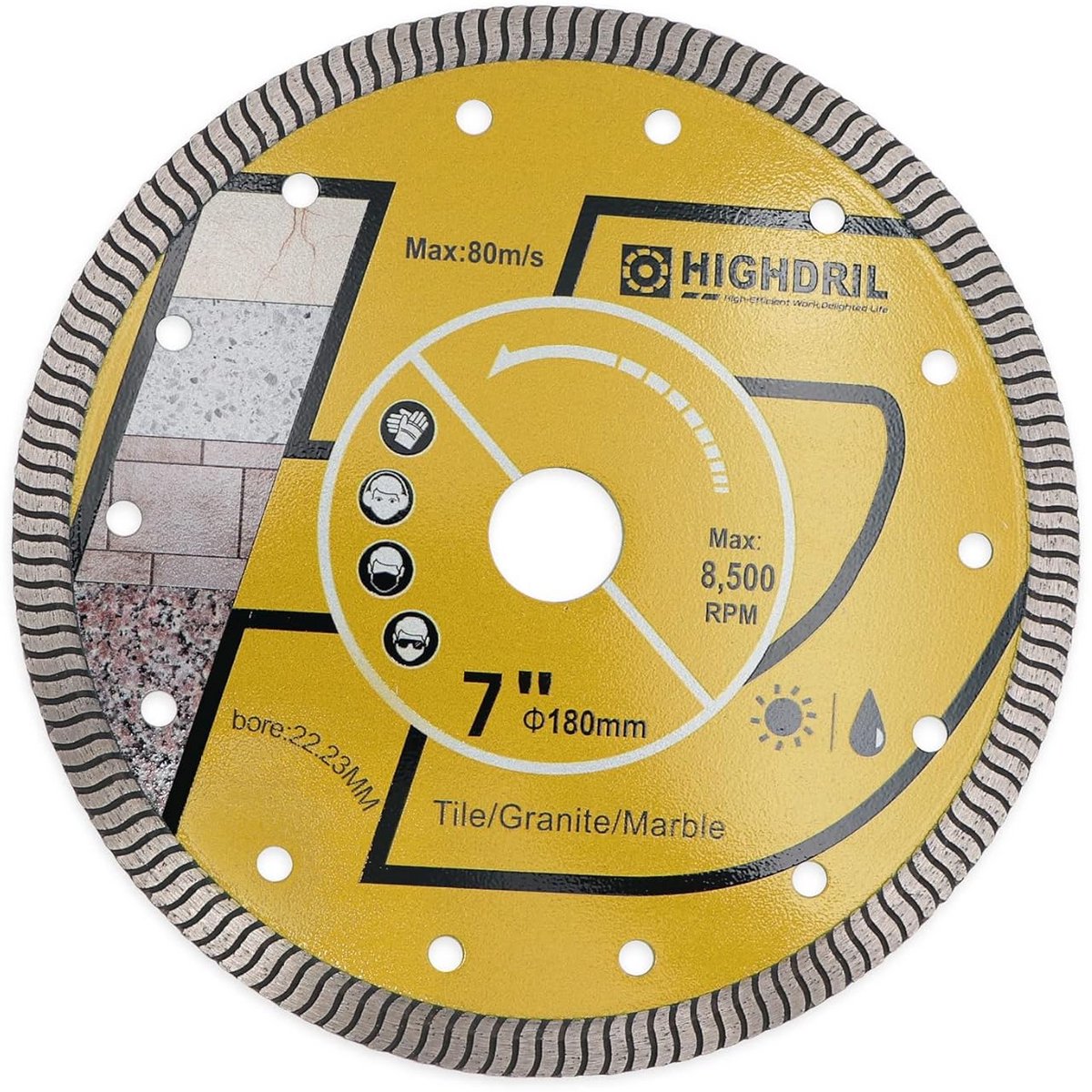 Diamantzaagblad - Tegelzaagblad Diamant - Bouwmaterialen Zagen - S-vormig Tandontwerp - 180 mm - Zilver