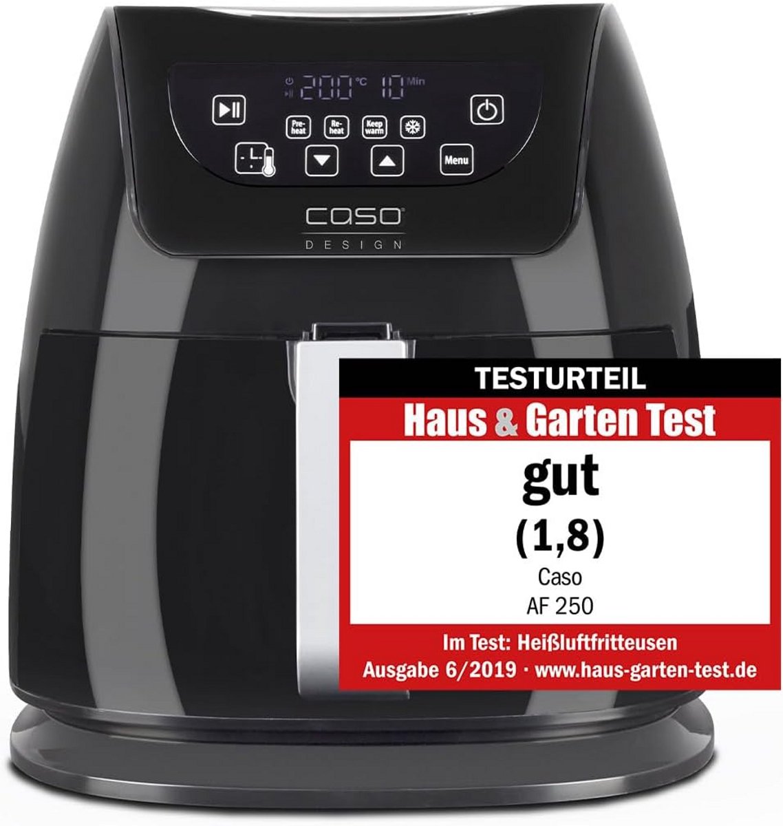 Heteluchtfriteuse 3 Liter (1 kg capaciteit) - 1400W - Zwart met RVS Binnenkant