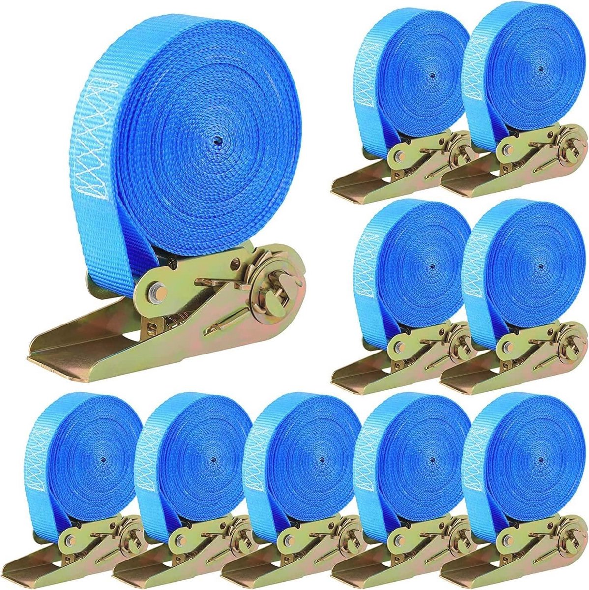 800 kg spanriem met spanner - 10 stuks polyester 6 m x 25 mm voor motorfiets, lading, aanhanger en vrachtwagens