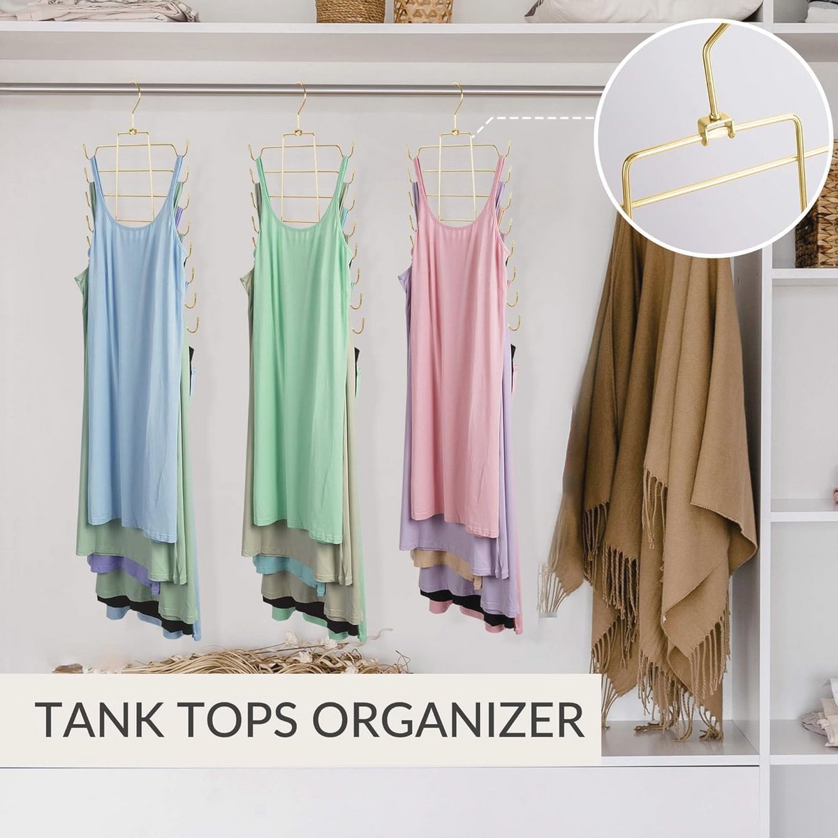 Set van 3 Ruimtebesparende Tanktop Hangers voor Beha's en Kledingorganisatoren