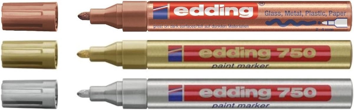 Glanslak-marker met ronde punt 2 stuks in goud, brons en zilver