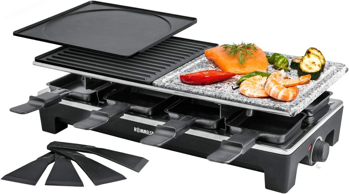 Raclette-grill met 3 combiplaten en traploze temperatuurregeling - 1350 watt