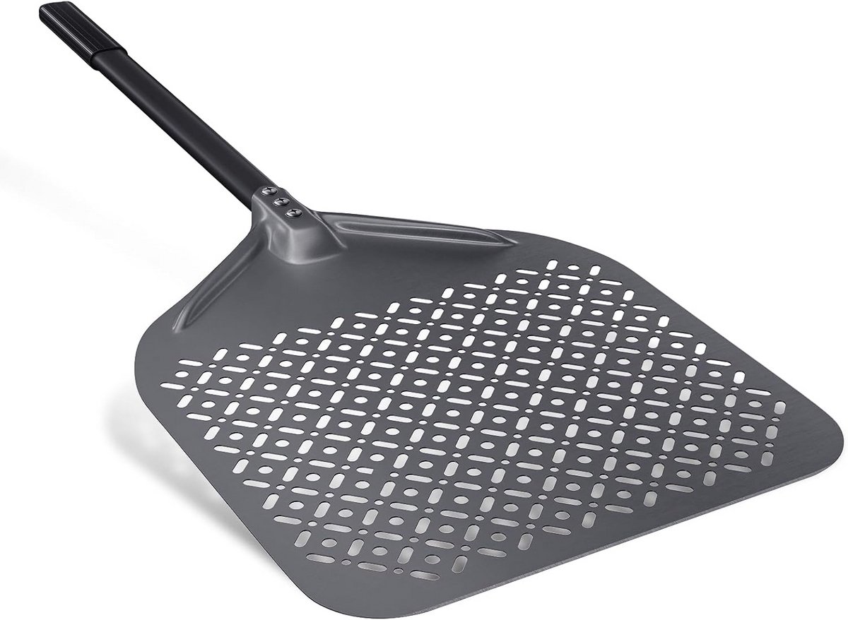 Geperforeerde Pizzaschep van 35 cm van Geanodiseerd Aluminium met Afneembare Handgreep