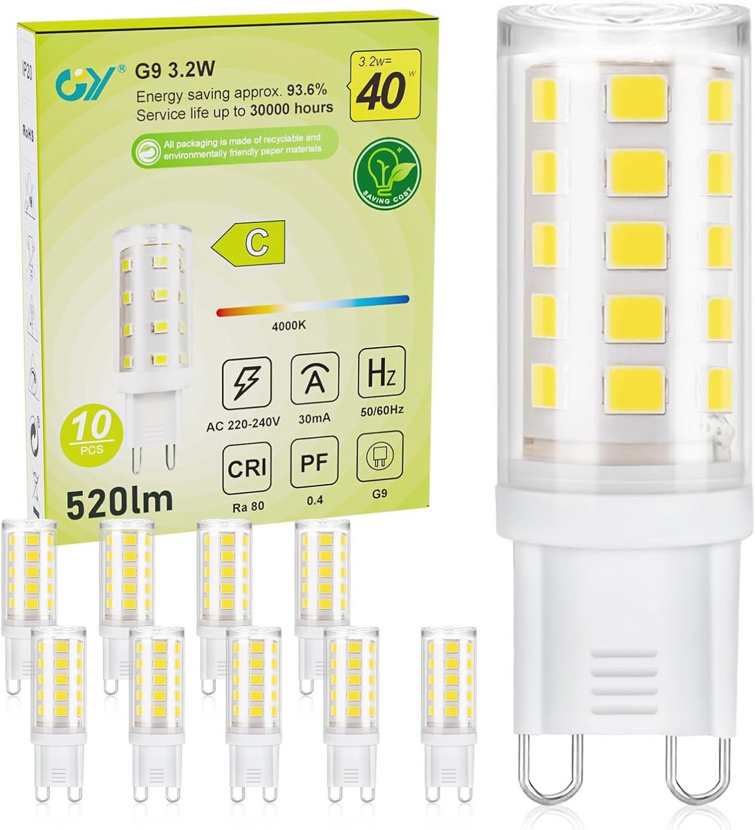 G9 LED-lamp 4000K neutraal wit, 3.2W 520 lumen - 10-delige set, energiebesparend