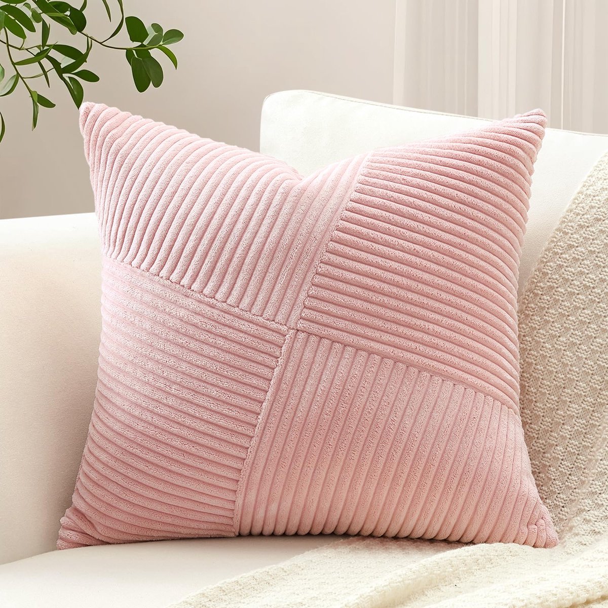 Unyqoos Decoratieve roze kussensloop van zacht corduroy met verborgen ritssluiting
