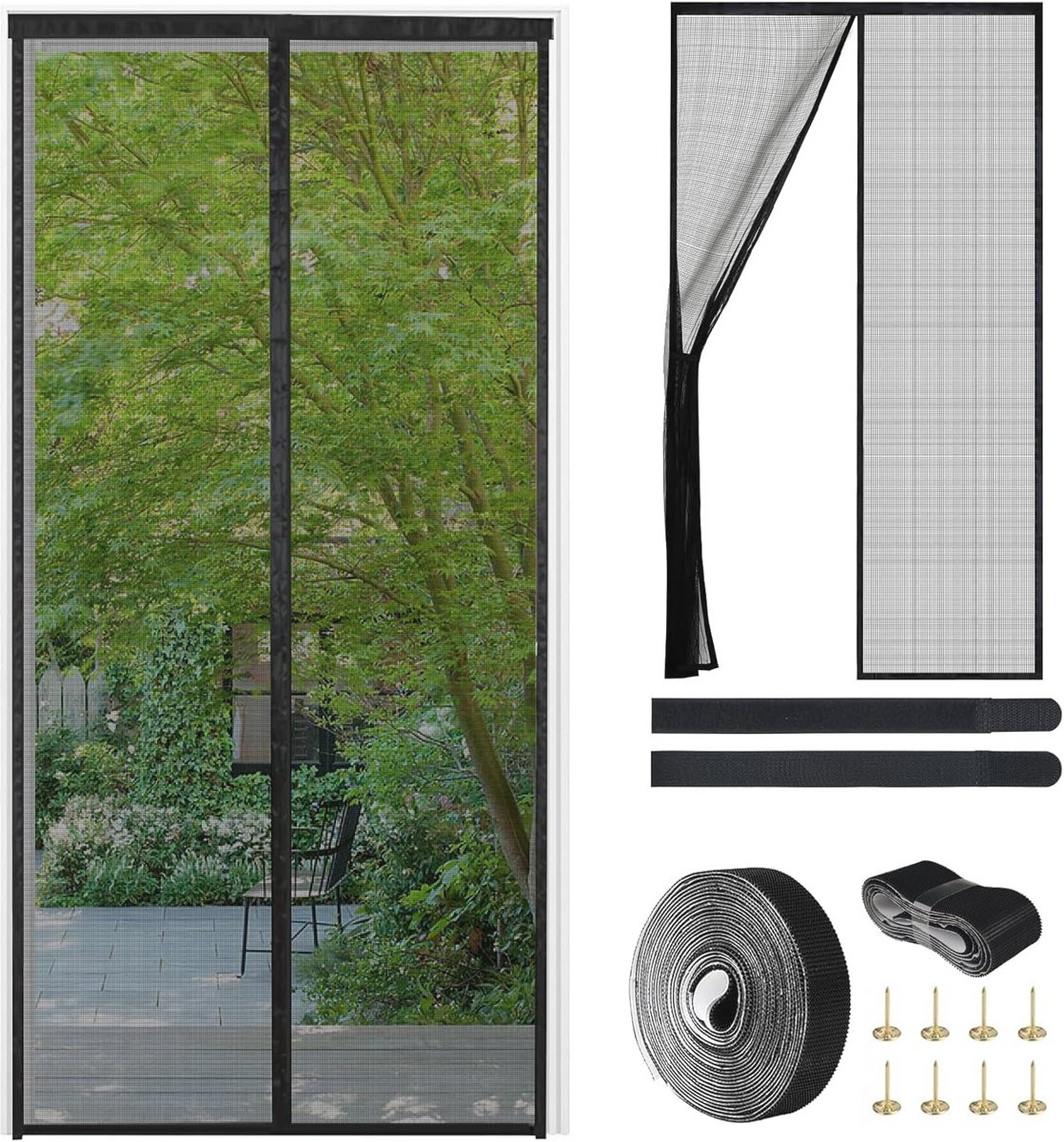 Glasvezelhor Magnetisch Deurgordijn, Horren voor Balkondeuren Zonder Boren 95x210cm, Hoogdicht Netwerk Krasbestendig Hor voor Schuifdeuren, Balkondeuren, Kelderdeuren, Terrassendeuren
