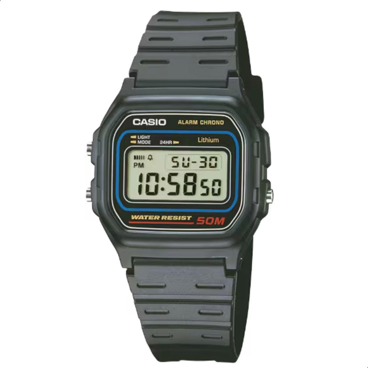 Casio Herenhorloge digitaal kwarts rubber W-59-1V, zwart-grijs, Riemen.