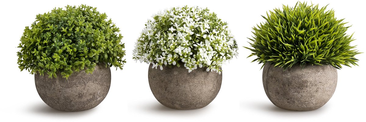 Unyqoos Set van drie kunstplanten in grijze pot voor veelzijdige interieurdecoratie Groen