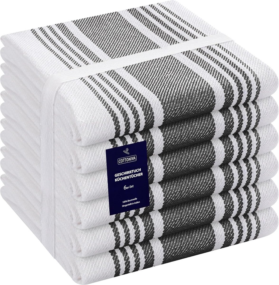 Set van 6 Absorberende Katoenen Keukenhanddoeken - Sneldrogende Theedoeken 40,6 x 66 cm