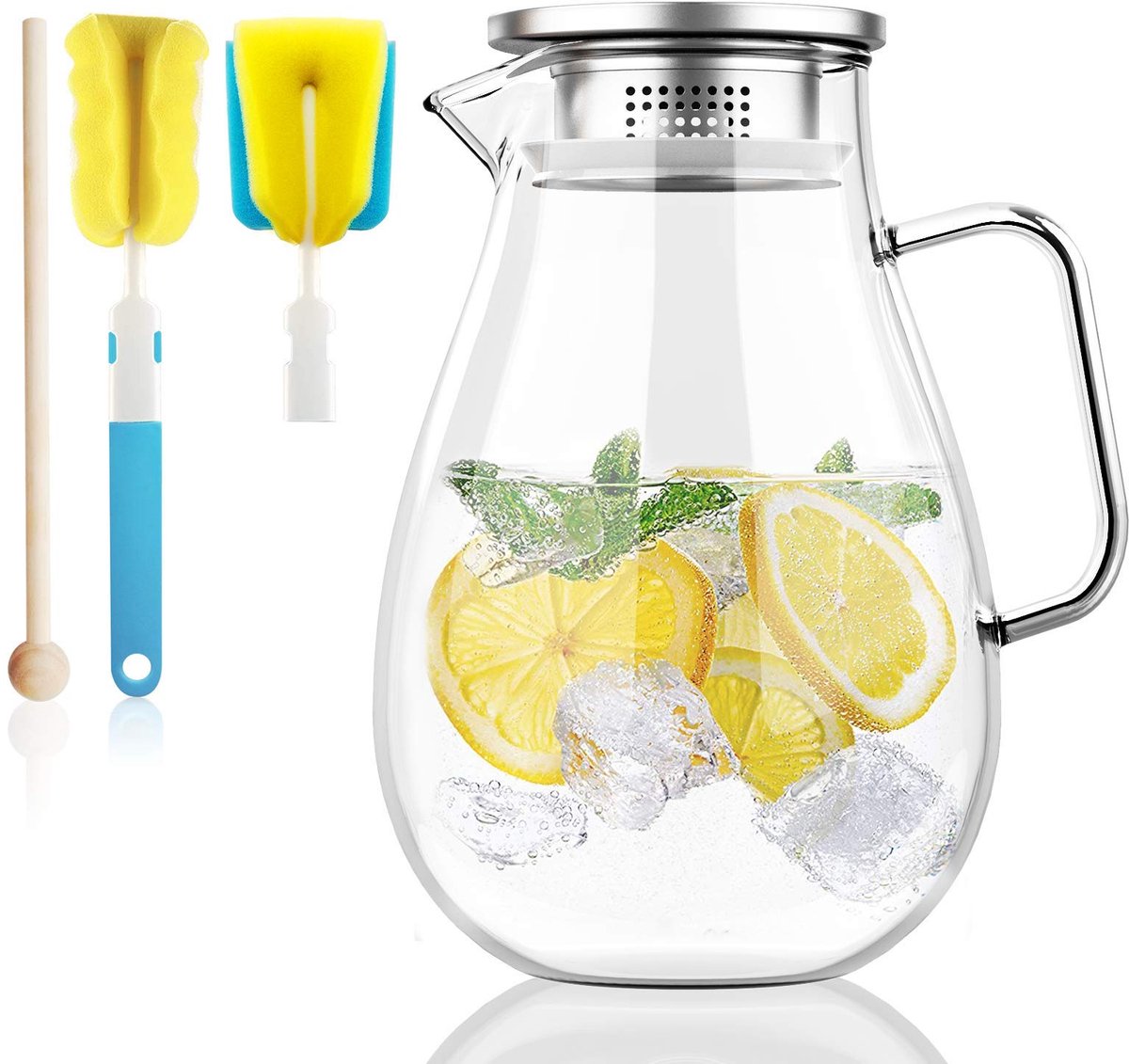 Unyqoos® Stijlvolle glazen karaf van 2 liter met filter en handige accessoires