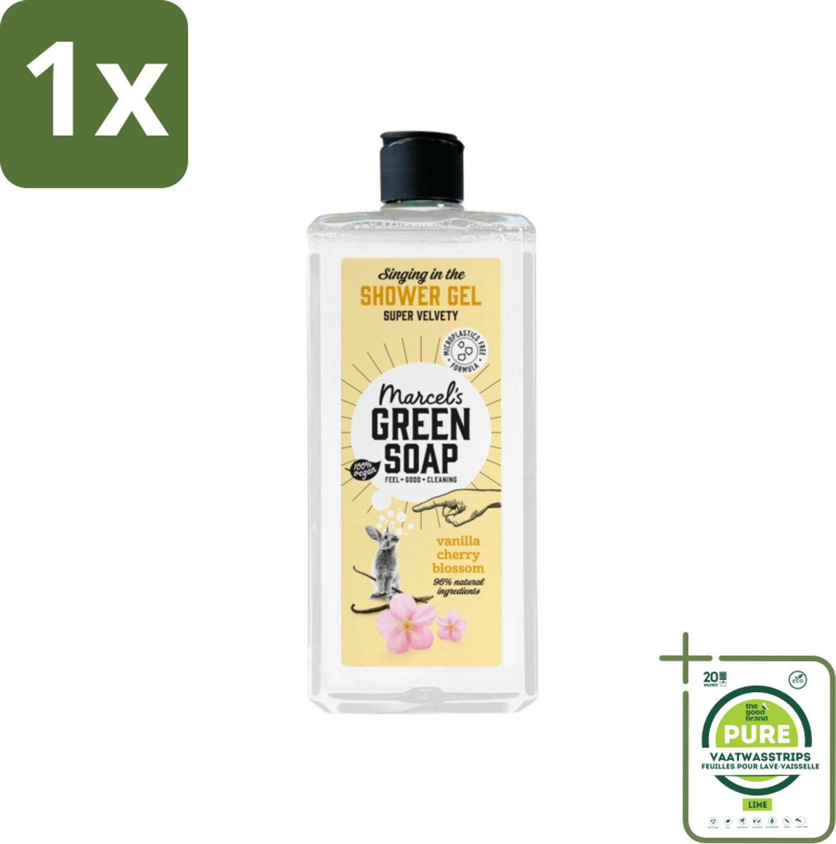 1 x Marcel's Green Soap - Douchegel - Vanille & Kersenbloesem - Verzorgend & zacht - 300 ml - Douchegel - Biologische Douchegel - Vegan Douchegel - Douchegel Vanille - Douchegel Kersenbloesem