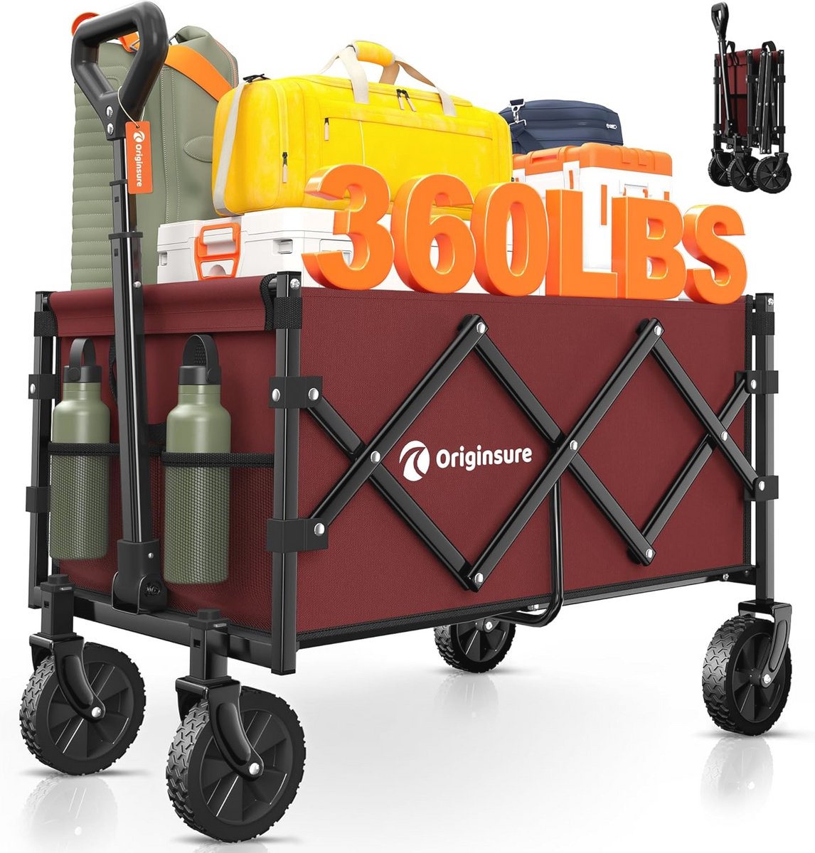 Opvouwbare Strandwagen met Grote Capaciteit - Lichtgewicht Draagbare Wagen voor Boodschappen, Winkelen, Kamperen en Tuinieren