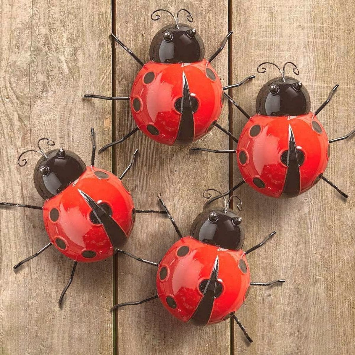 Decoratieve Metalen Lieveheersbeestjes voor Tuin en Muur - Set van 4