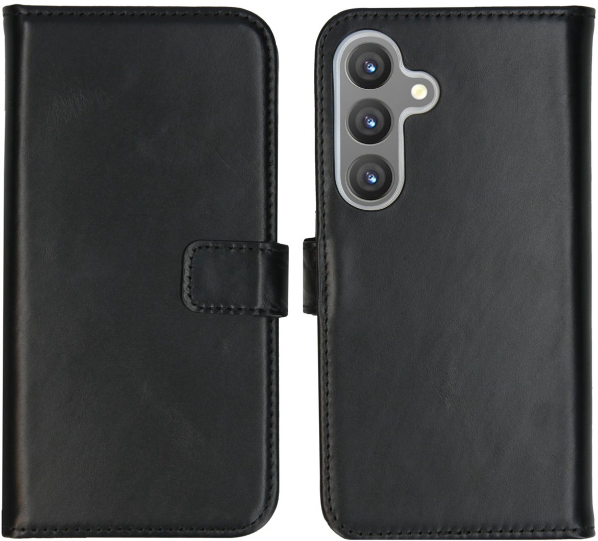 Selencia Hoesje - Geschikt voor Samsung Galaxy S24 - Echt Lederen Bookcase - Zwart