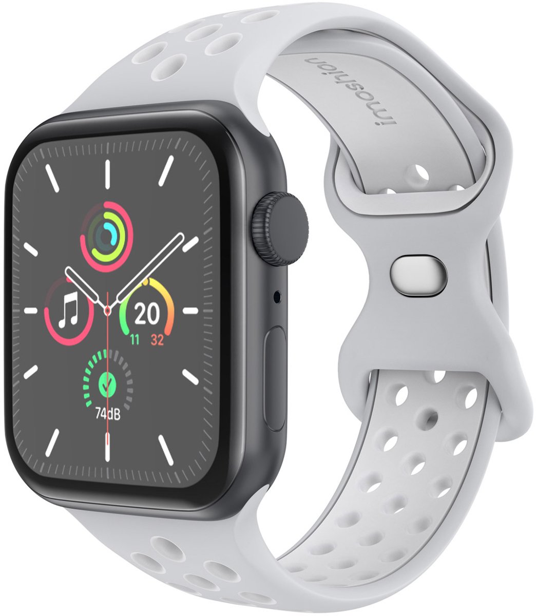 iMoshion Sport⁺ bandje geschikt geschikt voor Apple Watch Series 1 / 2 / 3 / 4 / 5 / 6 / 7 / 8 / 9 / SE / Ultra (2) - 42 / 44 / 45 / 49 mm - Maat M/L - Pure Platinum & White