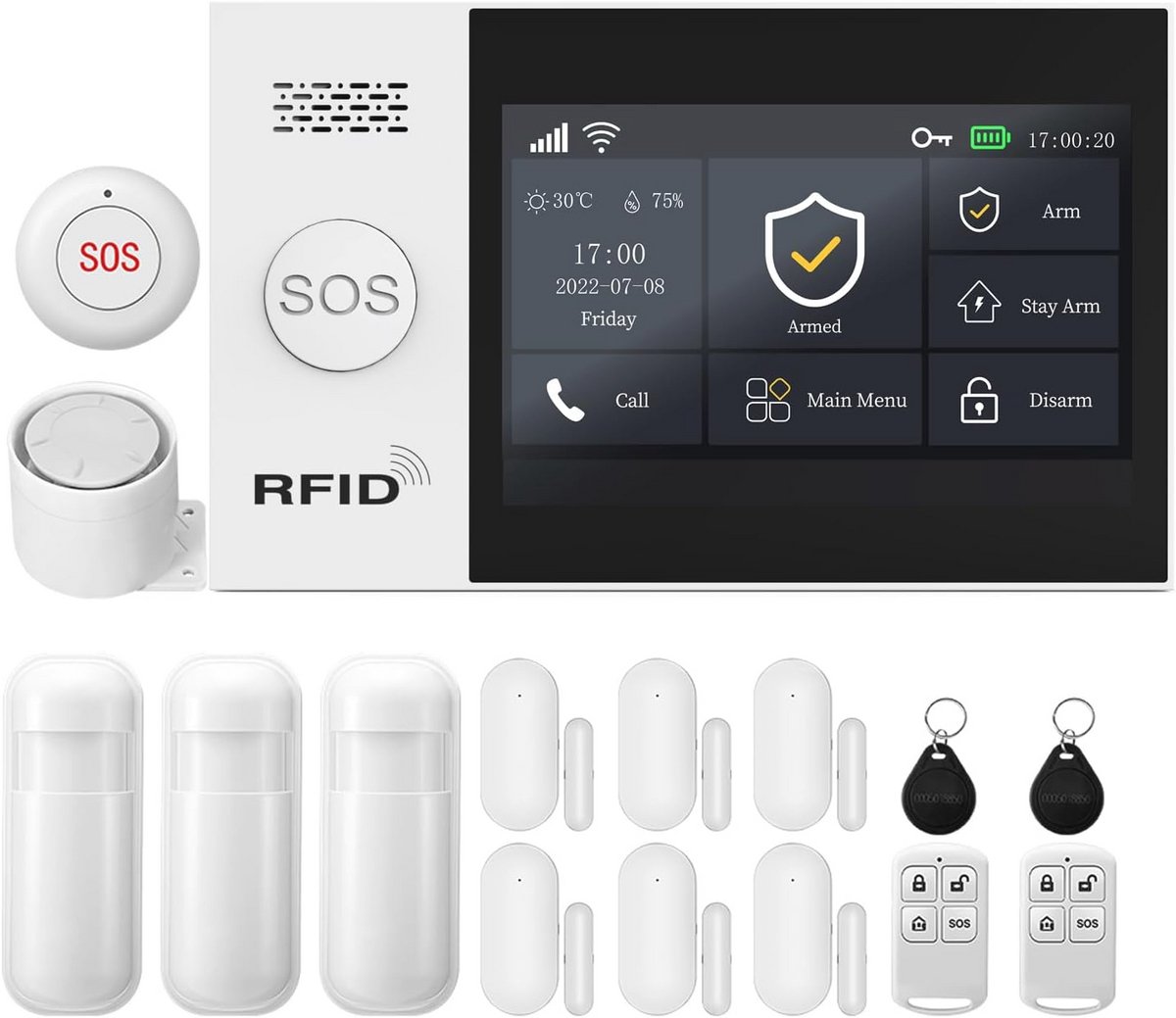 Draadloze Touchscreen Huisalarm met App-melding en Bewegingsmelders - 16 Delen
