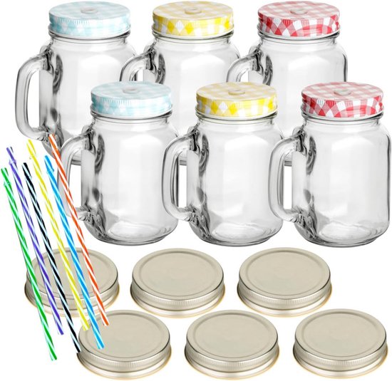 Glazen bekers 500ml Hittebestendig met Deksel Rietje voor Water Koffie Melk Keukenapparaat voor Gezinnen, Kantoor Thuis Gebruik, School Picknick