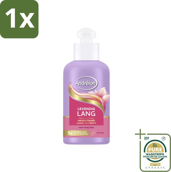 1 x Andrélon – Leave-In Crème – Levendig Lang – 200 ml- Haarkracht - Haarversterking - Haarbescherming - Biotine - Haarbreuk