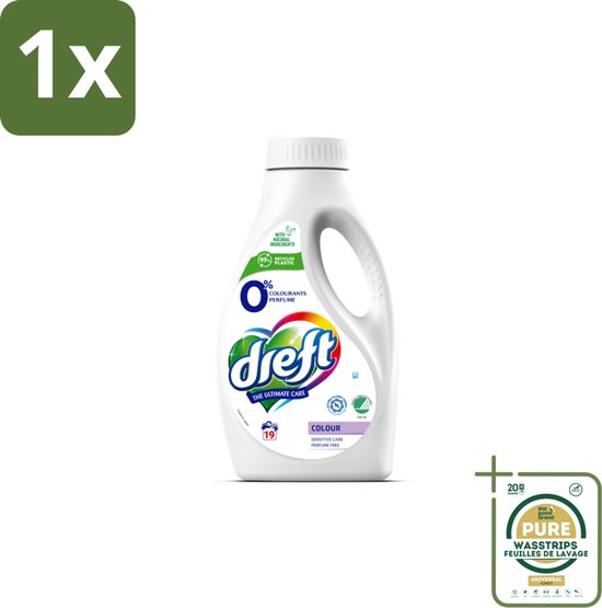 1 x Dreft - Vloeibaar Wasmiddel - 0% Gekleurde Was - Hypoallergeen - 19 Wasbeurten- 0% Gekleurde Was - Hypoallergenisch Wasmiddel - Gevoelige Huid - Natuurlijk Wasmiddel - Parfumvrij Wasmiddel
