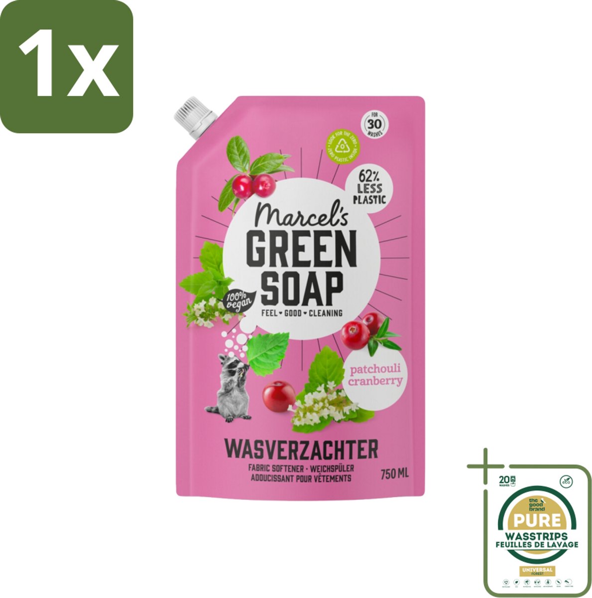 1 x Marcel’s Green Soap – Wasverzachter – Patchouli & Cranberry - Navulling – 750 ml- Koffiezetapparaat