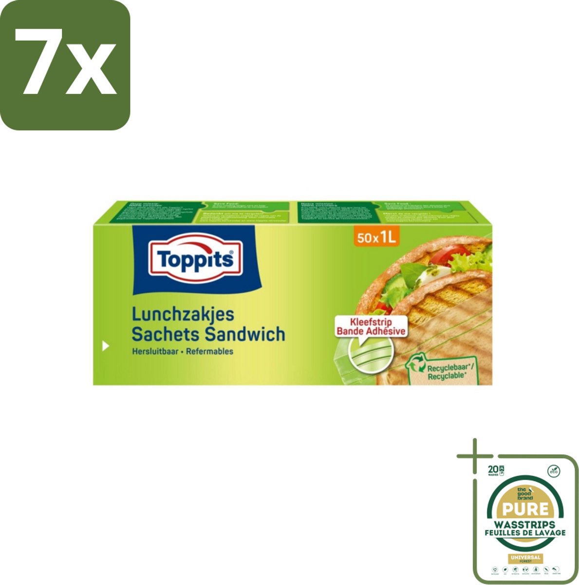7 x Toppits – Lunchzakjes – Hersluitbaar – 1 Liter – 50 Zakjes - Grootverpakking - Koffiezetapparaat