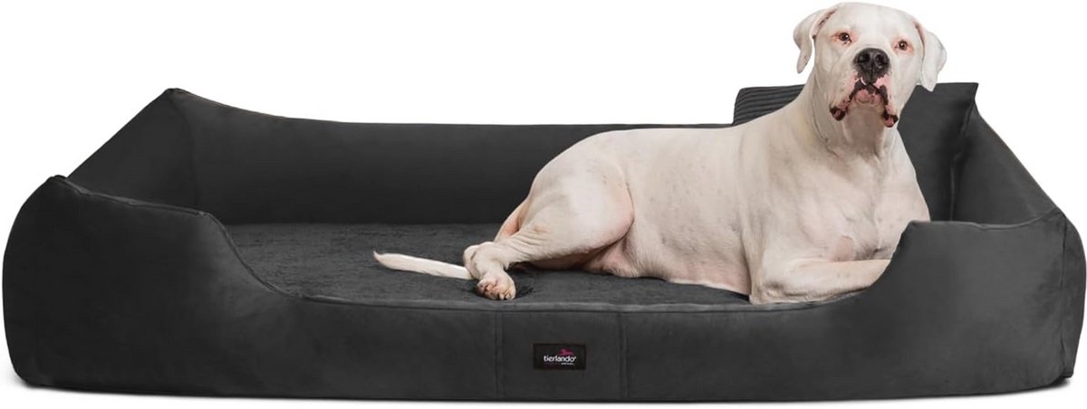 tierlando® Vincent Orthopaedic Dog Bed | High-Tech Velour Triton and Corduroy - Elegant and Velvety, Medium to Oversized Dog Sofa (VI4 | 110 cm, 03 Black)
