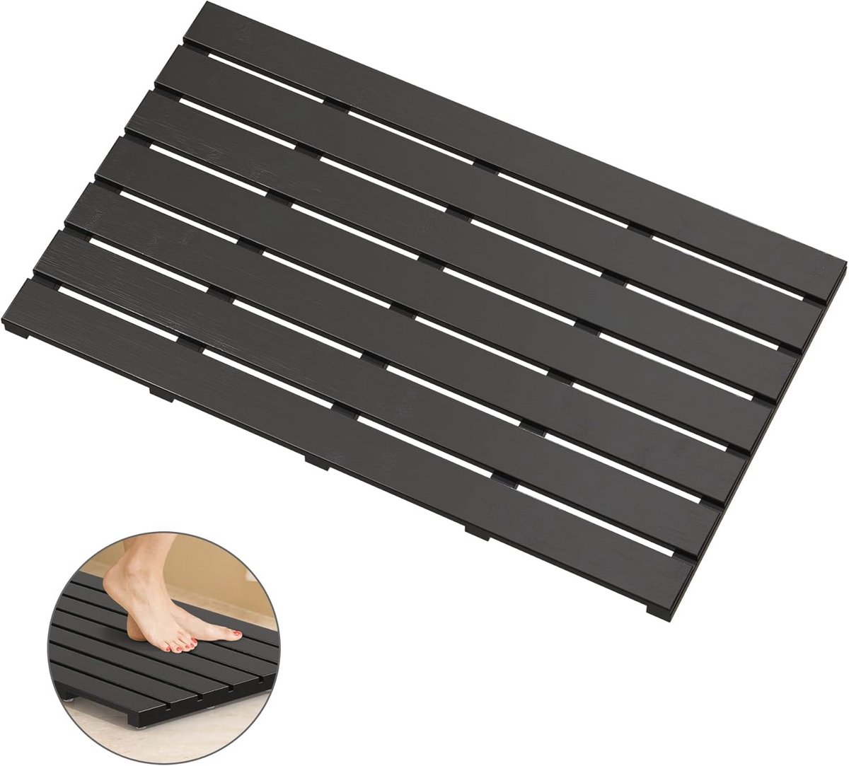 Luxe antislip bamboe douchemat - Waterdichte badmat voor binnen en buiten (zwart, 90 x 40 cm)