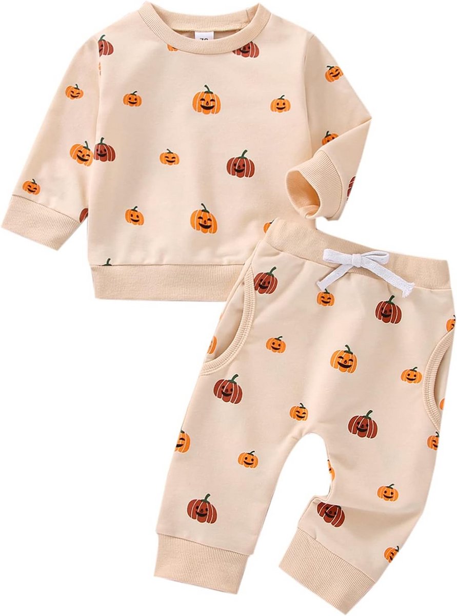 Baby Halloween Pompoen Outfit voor Jongens en Meisjes - Zachte Kledingset met Shirt en Broek