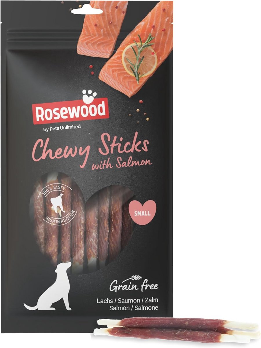 Kauwsticks voor Honden met Zalm en Runderhuid - Ondersteunt Gebitsverzorging, Zonder Granen en Gluten, 72 g