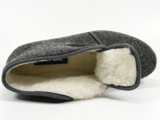 SCHAWOS Vilten pantoffels voor heren, 6030, warm gevoerd, scheerwol met voetbed, vaste zool, antislip, 40 EU