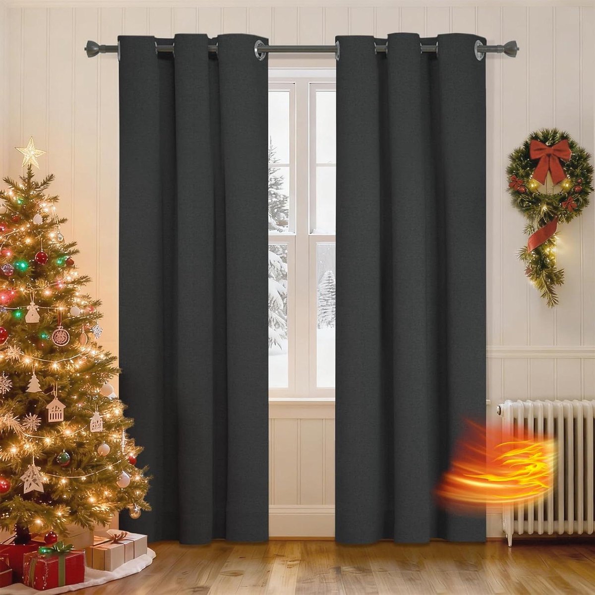 Allecta - 100% verduisterende linnen gordijnen voor slaapkamer - Geluidsabsorberende thermische isolerende gordijnen met ringen - 117x137cm