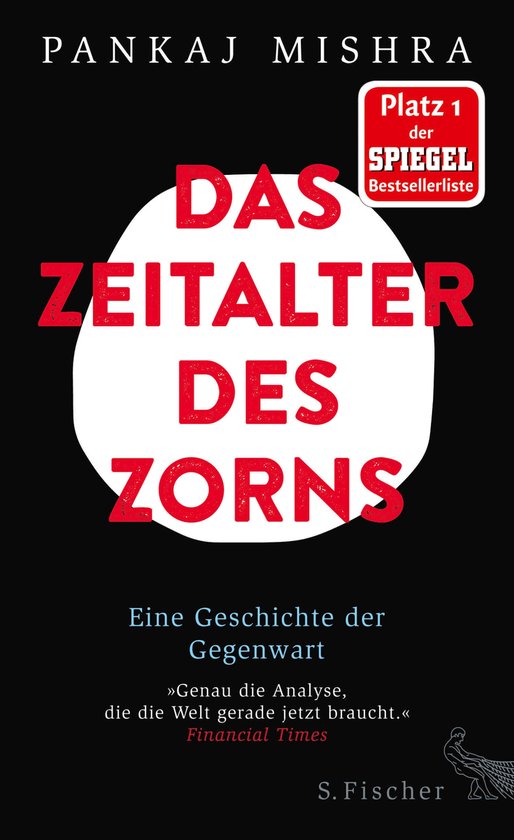 Boek 'Das Zeitalter des Zorns' van Pankaj Mishra, met rode letters op zwarte achtergrond. Spiegel Bestsellerlijst.