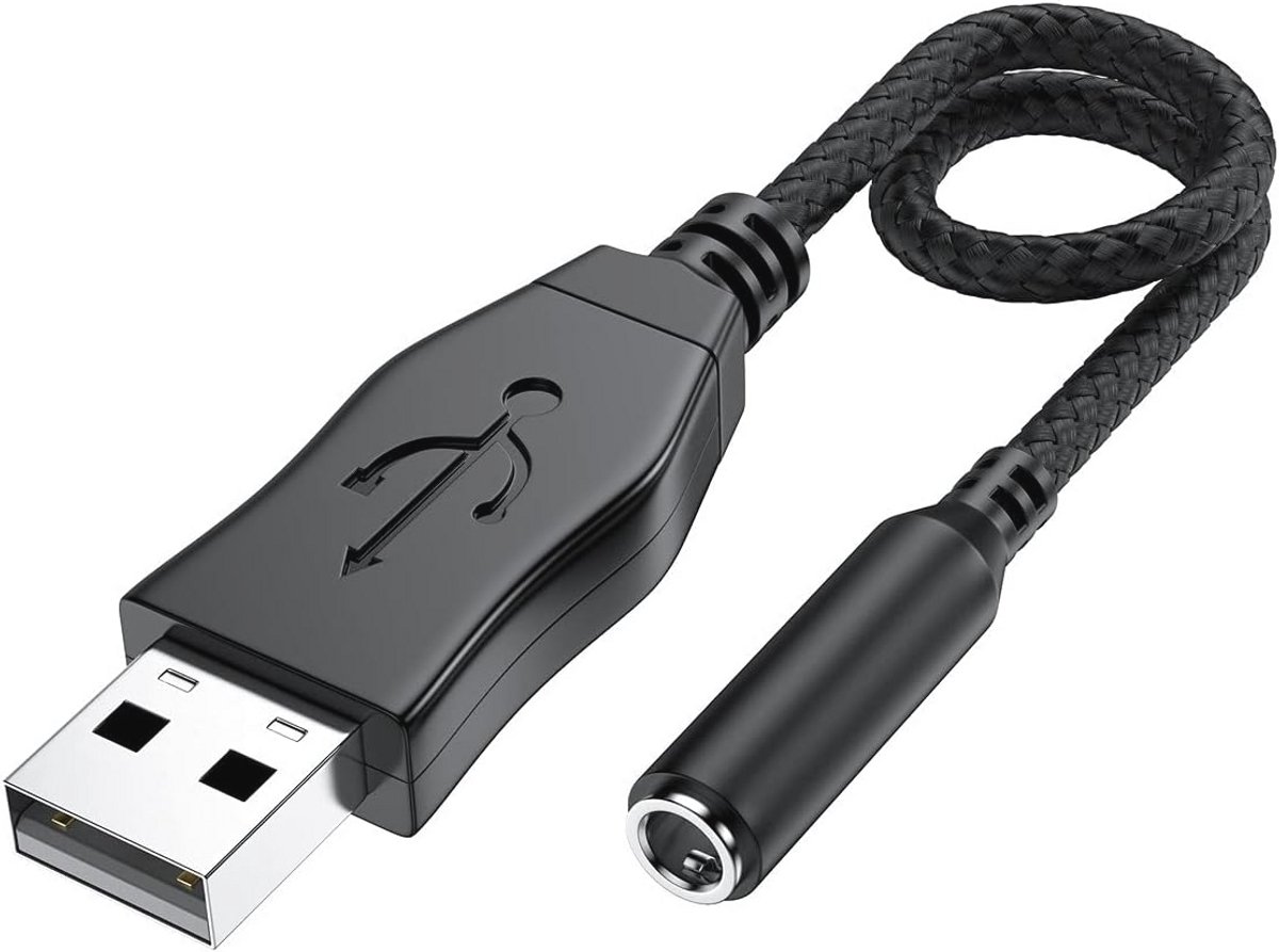 USB Geluidskaart 3,5 mm naar USB Mannelijk met Ingebouwde Chip - Externe Stereogeluidskaart voor PS4, Laptop en PC