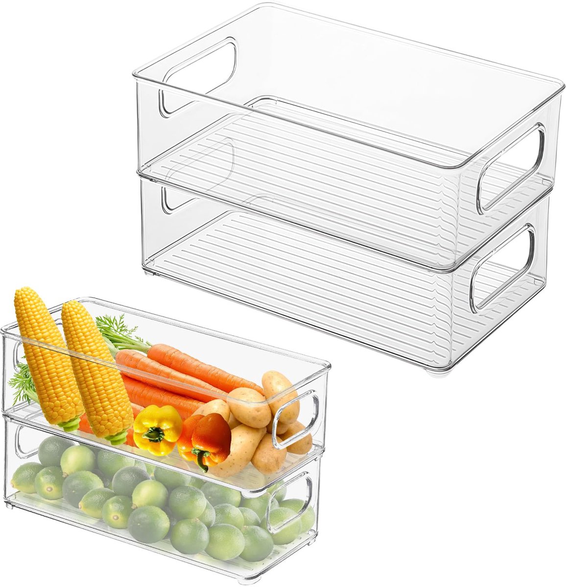 Unyqoos® Set van vier transparante opbergboxen voor koelkast en keukenruimte
