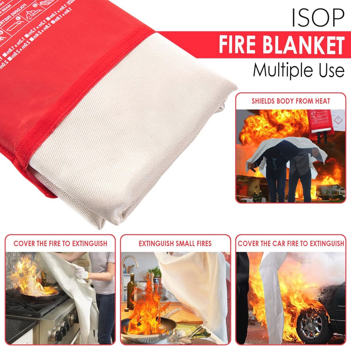 Brandvertragende Deken 180 x 200 cm – Zware Nooddeken voor Thuis en Op Reis – Betrouwbare First Aid Dekens – A-klasse Overlevingsdeken